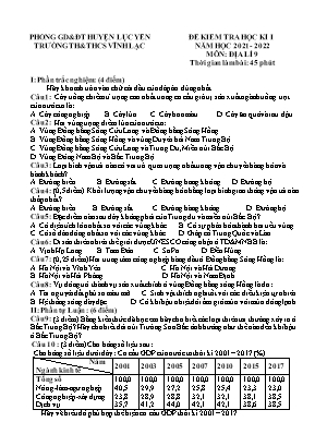 Đề kiểm tra học kì I môn Địa lí 9 - Năm học 2021-2022